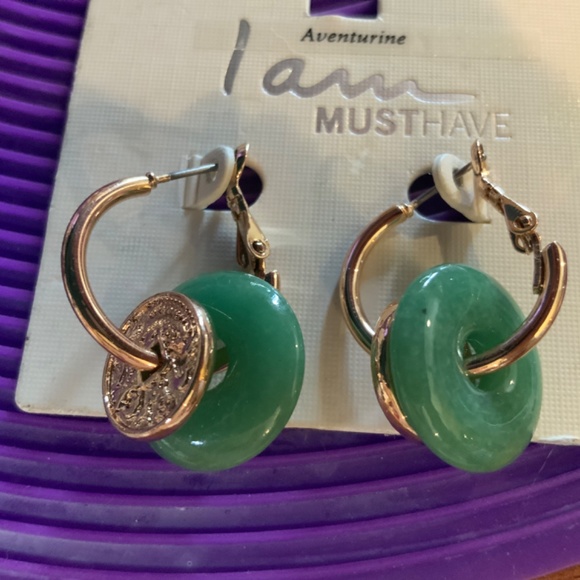 I AM MUST HAVE GOLD PLATED AVENTURINE CHINESE COIN Necklace & Earrings - Picture 4 of 4